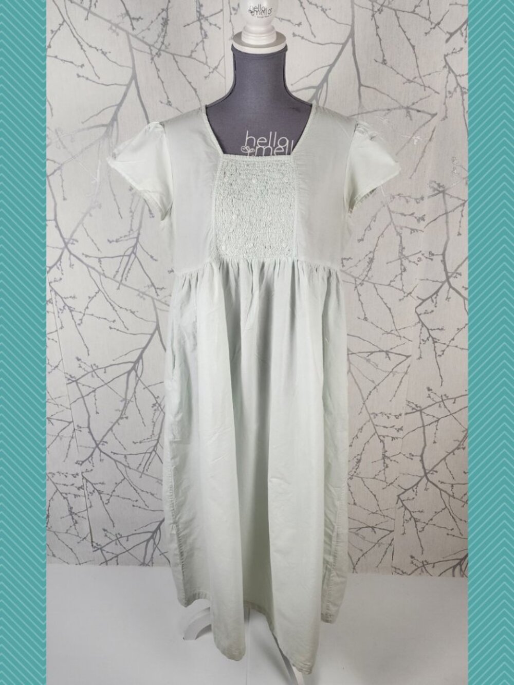April Cornell Mint Green Cotton Smocked Front Midi Night Dress